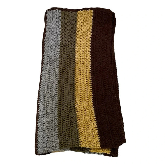 Handmade Multi-Colored Striped Crochet Home Decor Throw Blanket Approx: 49”x49” - Picture 4 of 11